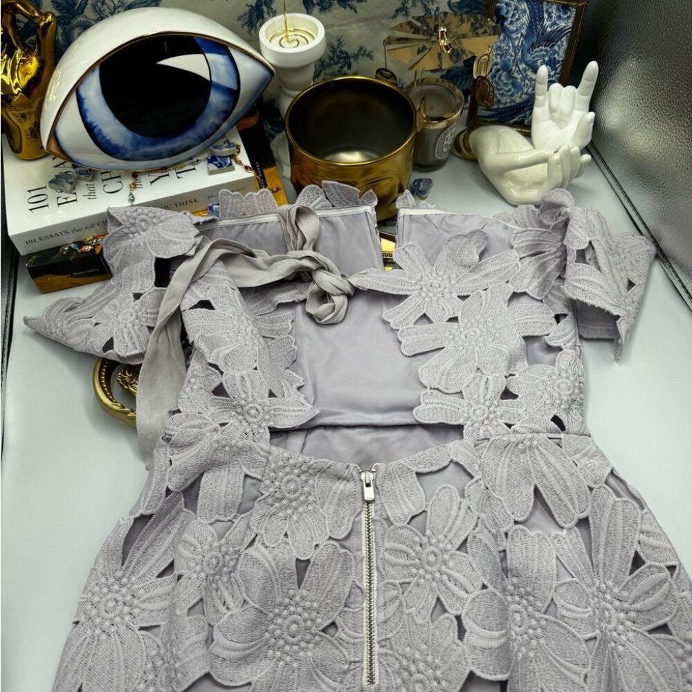 🆕 SAYLOR x FREE PEOPLE 🧿 NWOT Dahlia Lace Off Shoulder Tie Mini Dress - Sz S - Picture 14 of 16